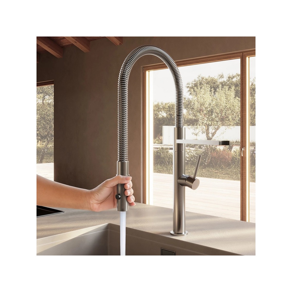 Mitigeur évier inox brossé avec douchette - CRISTINA ONDYNA KX50728 