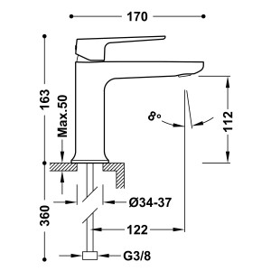 Mitigeur Acier lavabo gamme loft marque Tres