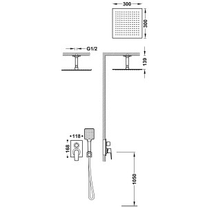 Pack de douche encastré avec mitigeur deux voies finition Acier
