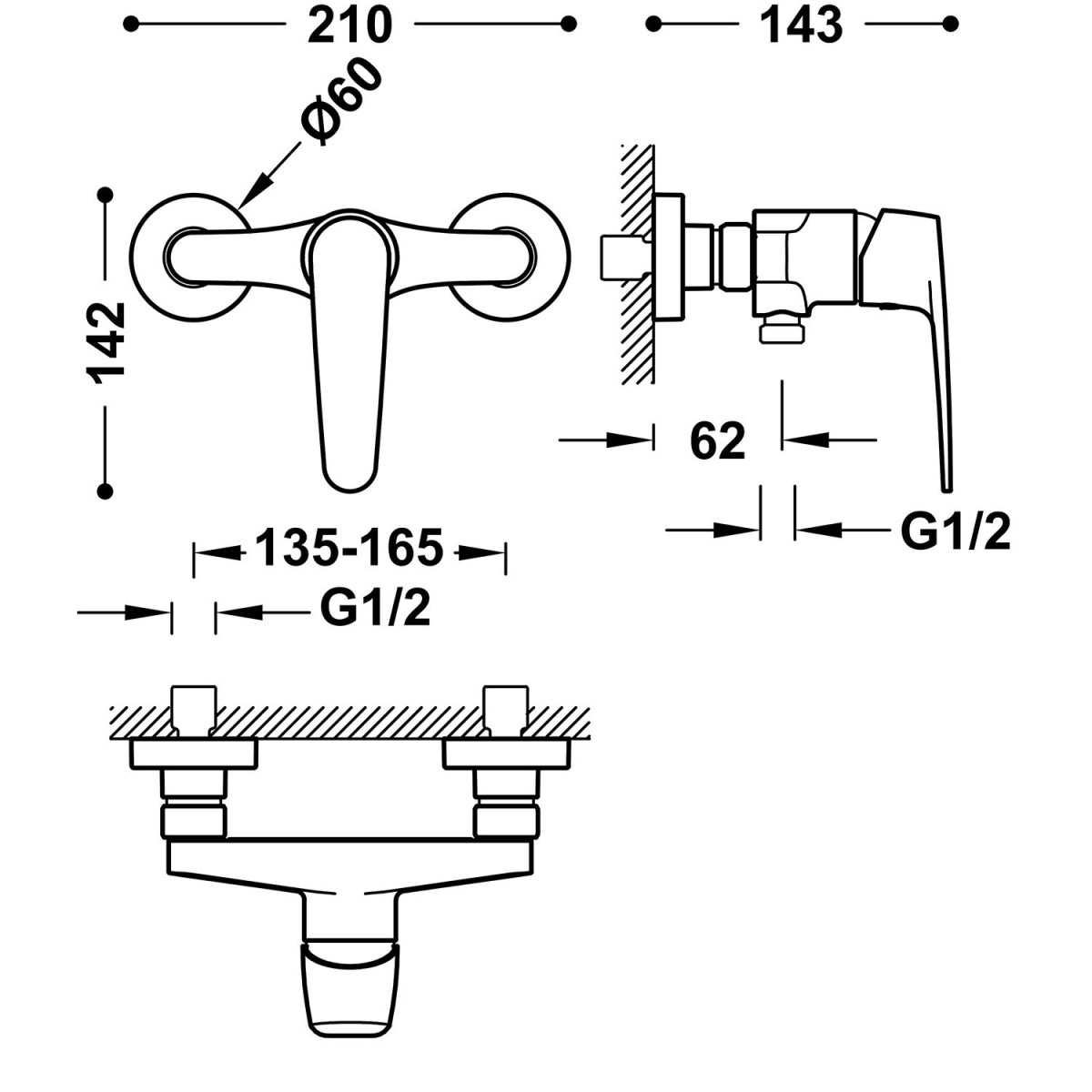 Mitigeur mural pour douche Chromé - TRES 22016701 