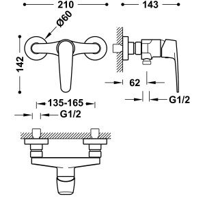 Mitigeur mural pour douche Chromé - TRES 22016701 