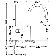 Mitigeur cuisine à bec amovible et 2 types de jet Chromé - TRES 23043802 