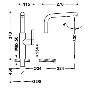 Mitigeur cuisine à bec amovible et 2 types de jet Chromé - TRES 23043803 