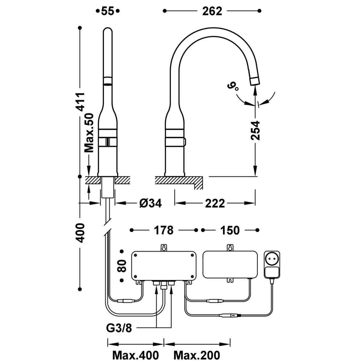 Robinet de cuisine électronique Chromé - TRES 23044501 