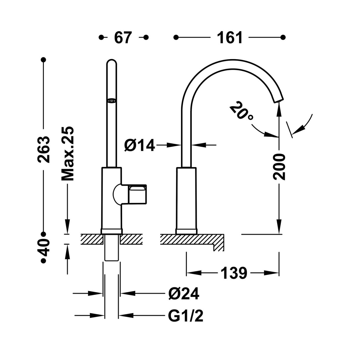 Robinet de cuisine à une voie pour eau filtrée Chromé - TRES 23050301 