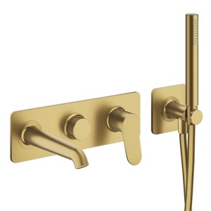 Façade mitigeur encastrée bain douche 2 sorties Or Brossé - CRISTINA ONDYNA BT10296P 