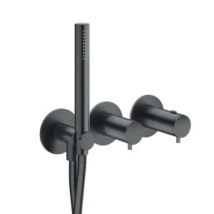 Façade douche/bain douche thermostatique 2 sorties Chromé Noir Brossé - CRISTINA ONDYNA TV74275 