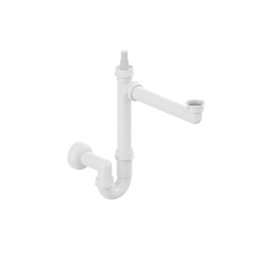 Siphon Universel Gain De Place SCHLÄFER - Pour évier Simple Avec 2 Prises Machine à Laver/lave-vaisselle - Sortie 40 Mm, Hauteur Réglable 130-300 Mm - Blanc