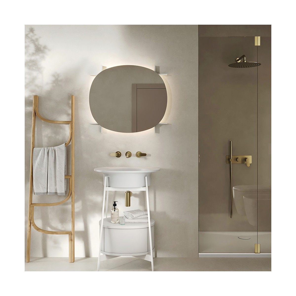 Façade mitigeur externe douche murale 2 sorties Or Brossé - CRISTINA ONDYNA BT60296P 