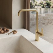 Mitigeur cuisine monotrou sur plan bec 225 Faro Or Brossé PVD - CRISTINA ONDYNA FA52696P 