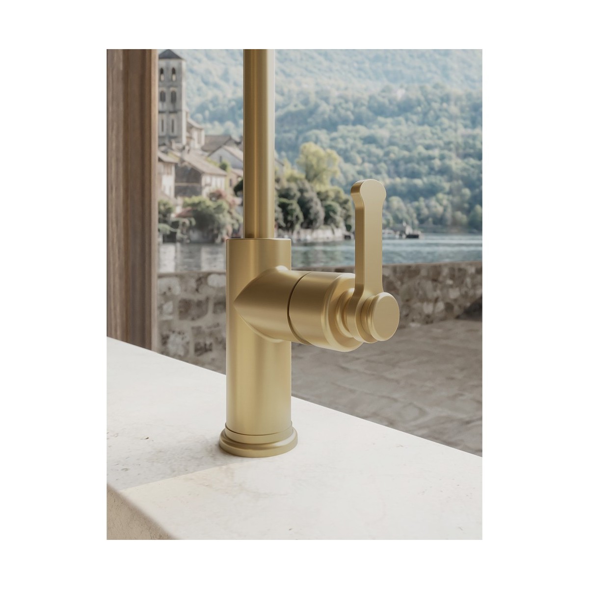 Mitigeur cuisine monotrou sur plan bec 225 Faro Or Brossé PVD - CRISTINA ONDYNA FA52696P 