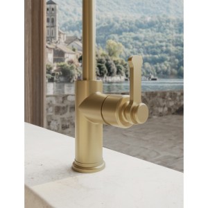 Mitigeur cuisine monotrou sur plan bec 225 Faro Or Brossé PVD - CRISTINA ONDYNA FA52696P 