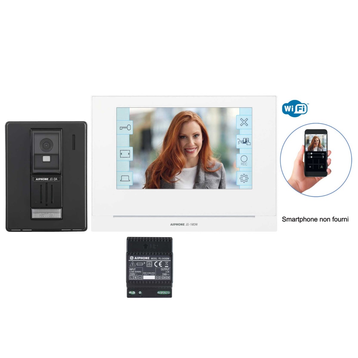 Kit JO wifi, platine saillie ABS noir, moniteur écran 7'' tactile & alimentation - AIPHONE JOS1AW 