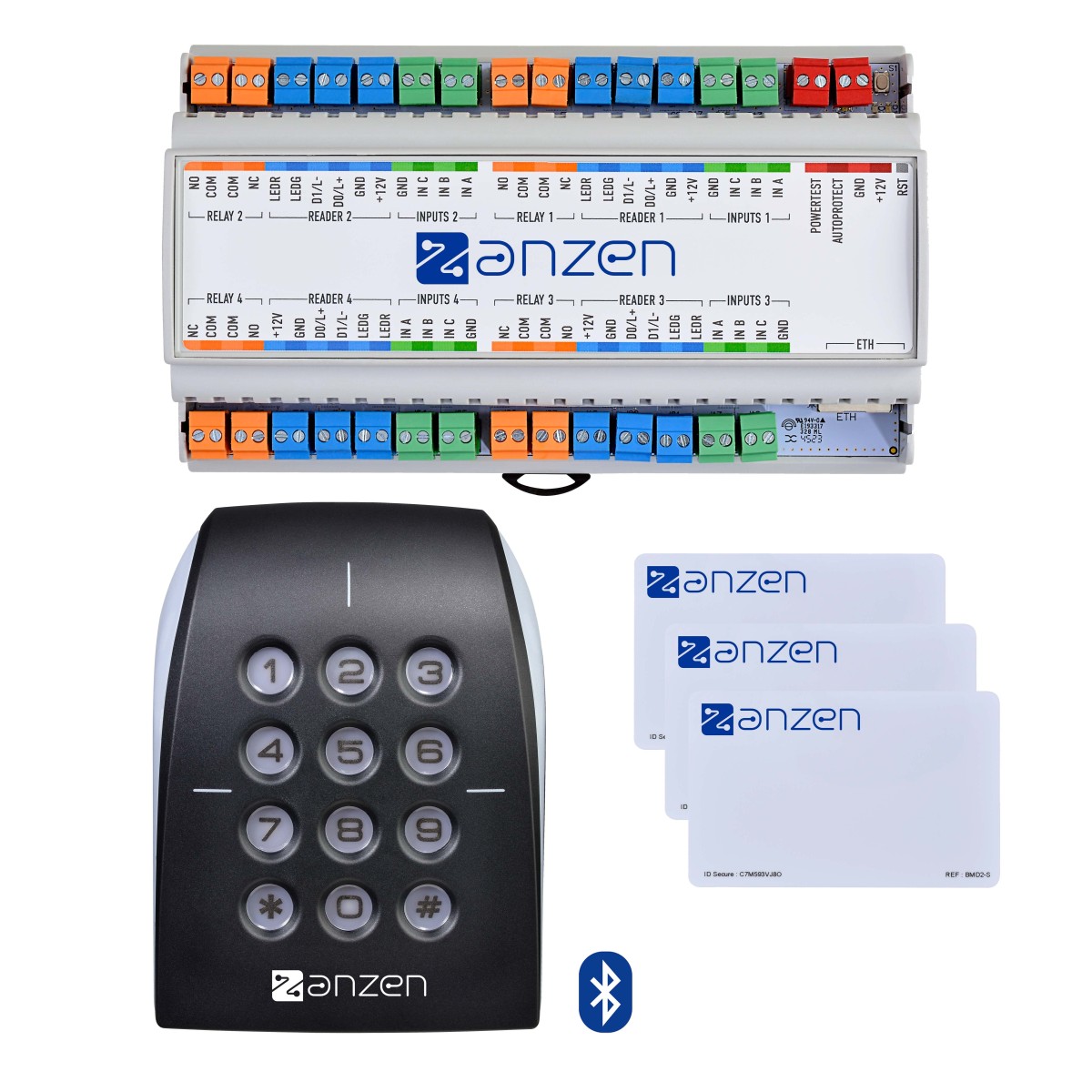 Pack contrôle d'accès : 1 centrale, 1 lect. BT OSDP avec clavier codé + 3 badges - AIPHONE AZPACKBLUEAC 