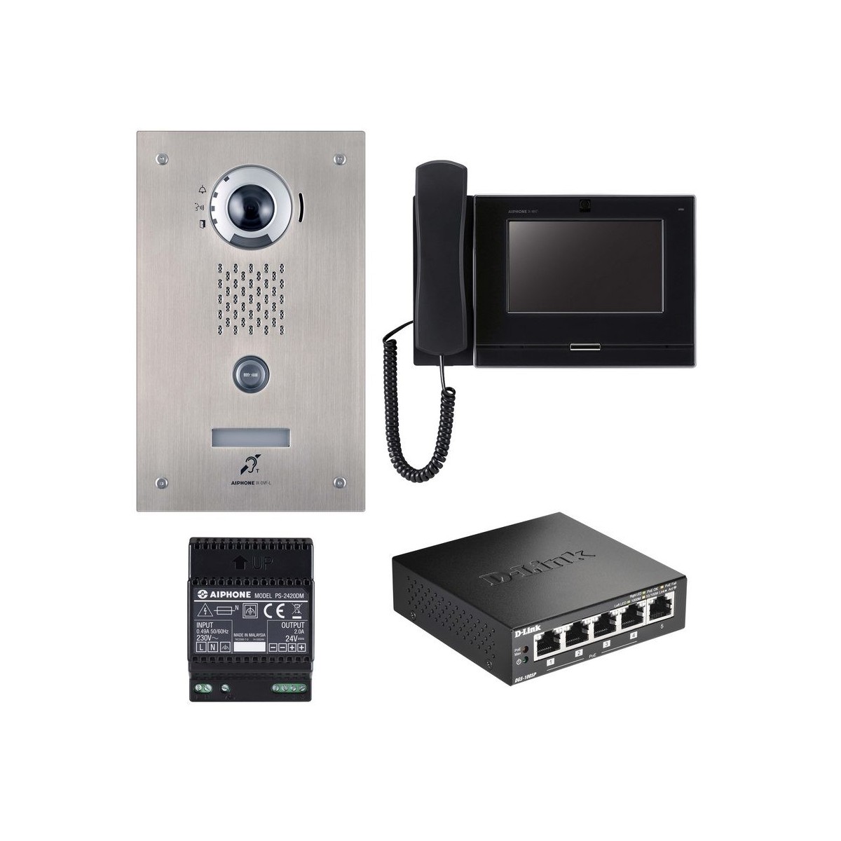 Pack IP access, enc. moniteur boucle magnétique, programmé, switch PoE inclus - AIPHONE PIXEL 
