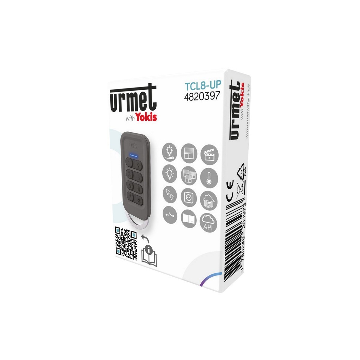 Télécommande porte clé 8 touches Radio Zigbee - URMET TLC8-UP 