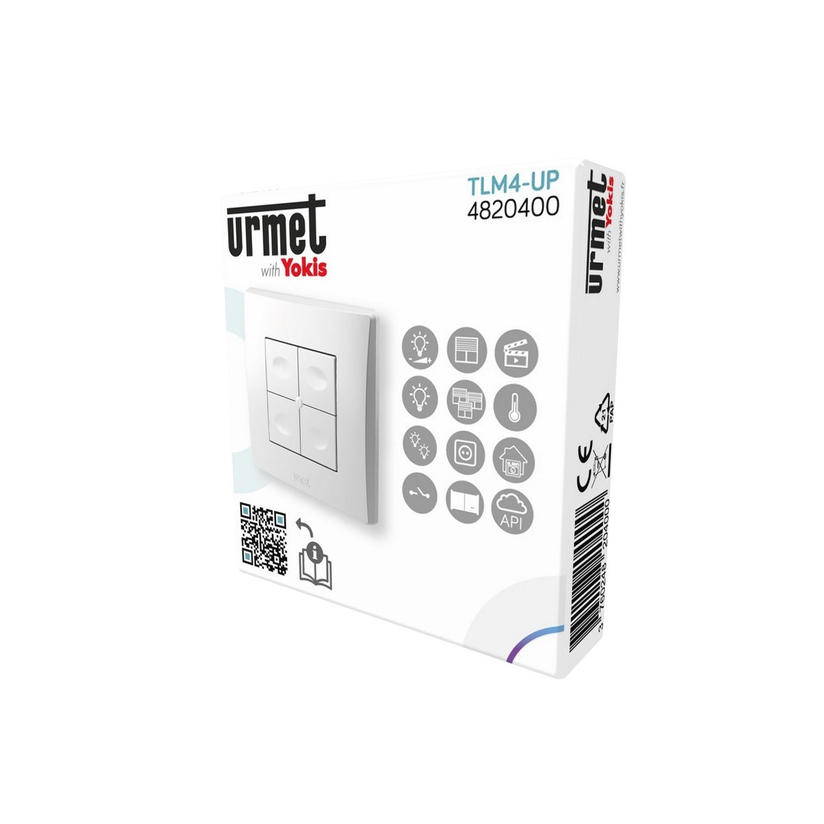 Télécommande murale extra plate 4 touches Radio Zigbee - URMET TLM4-UP 