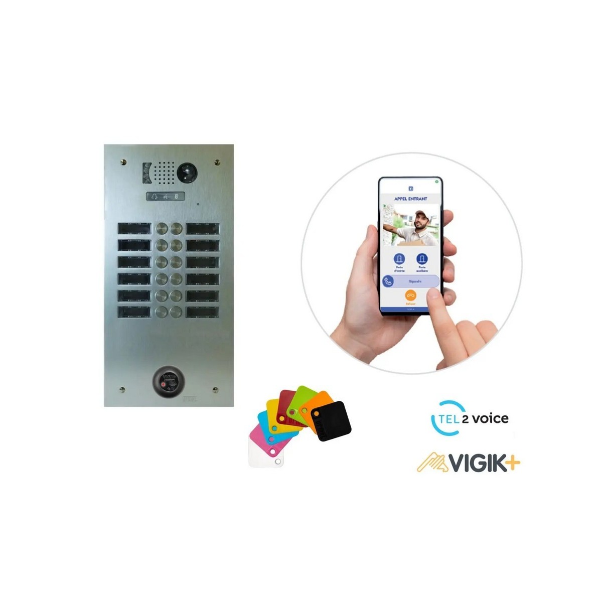 KIT TEL2VOICE 2R 12BP PROGRAMME 10 ANS avec centrale contrôle d'accès KCVPLUS1P - URMET KVT2V10A/212 