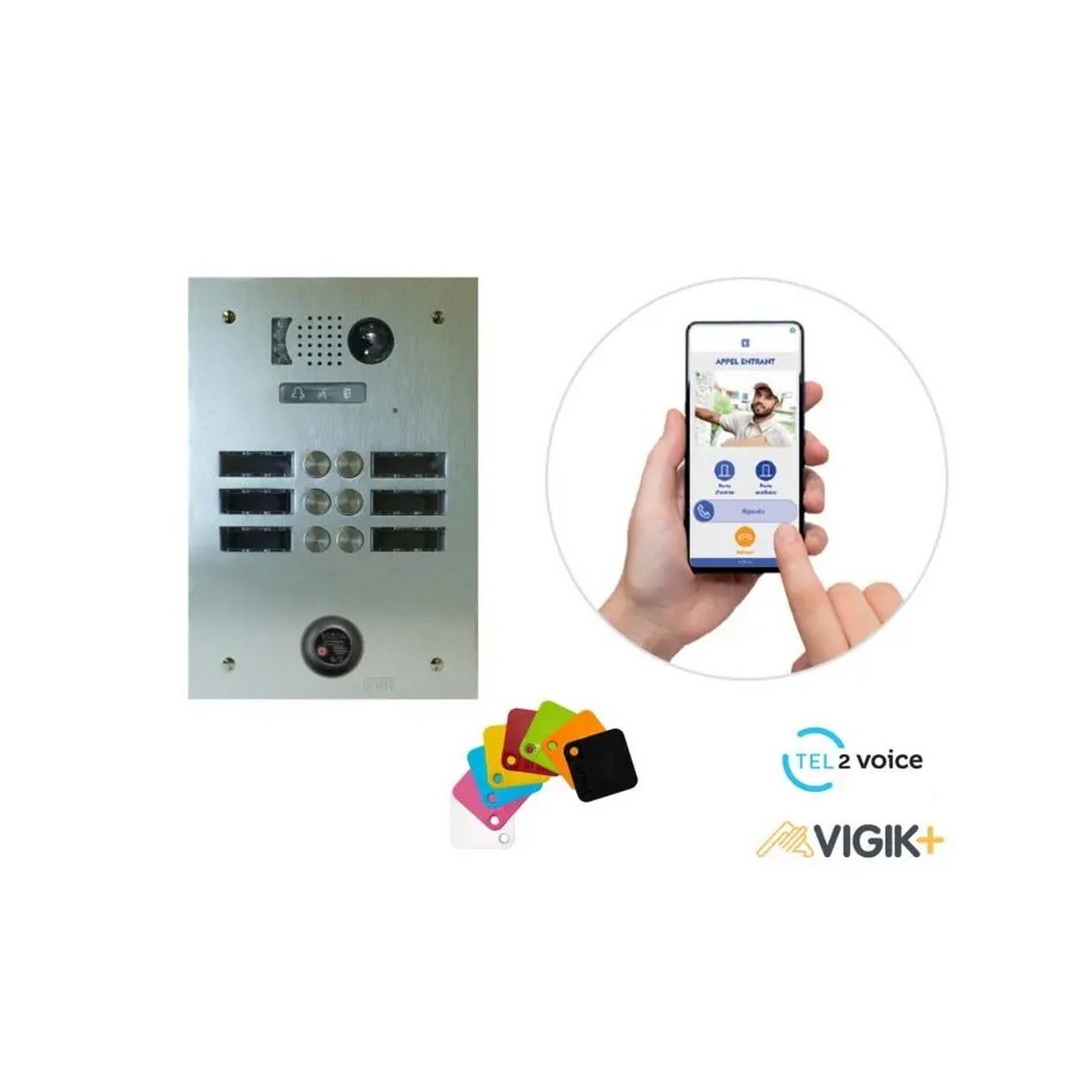 KIT TEL2VOICE 2R 6BP PROGRAMME 10 ANS avec centrale contrôle d'accès KCVPLUS1P - URMET KVT2V10A/206 