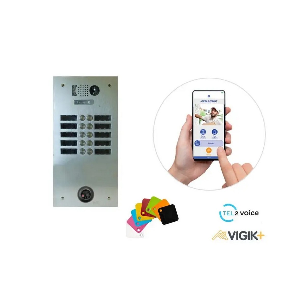 KIT TEL2VOICE 2R 10BP PROGRAMME 10 ANS avec centrale contrôle d'accès KCVPLUS1P - URMET KVT2V10A/210 