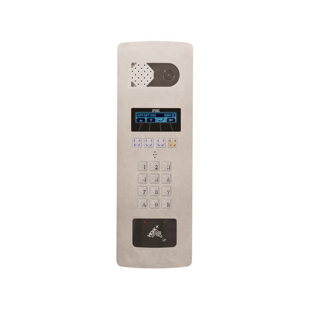 Platine vidéo défilement 2VOICE 2 lignes Lecteur plat Vigik+ Inox Poteau tech - URMET D83/ILPP/PT 