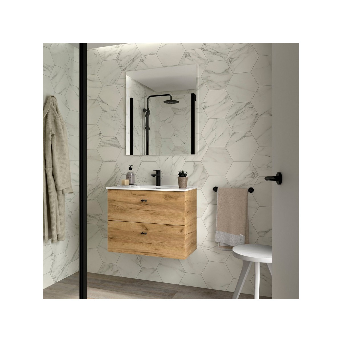 Ensemble Salle De Bains Inara 70 2 Tiroirs Chêne Africain - SALGAR 113671 