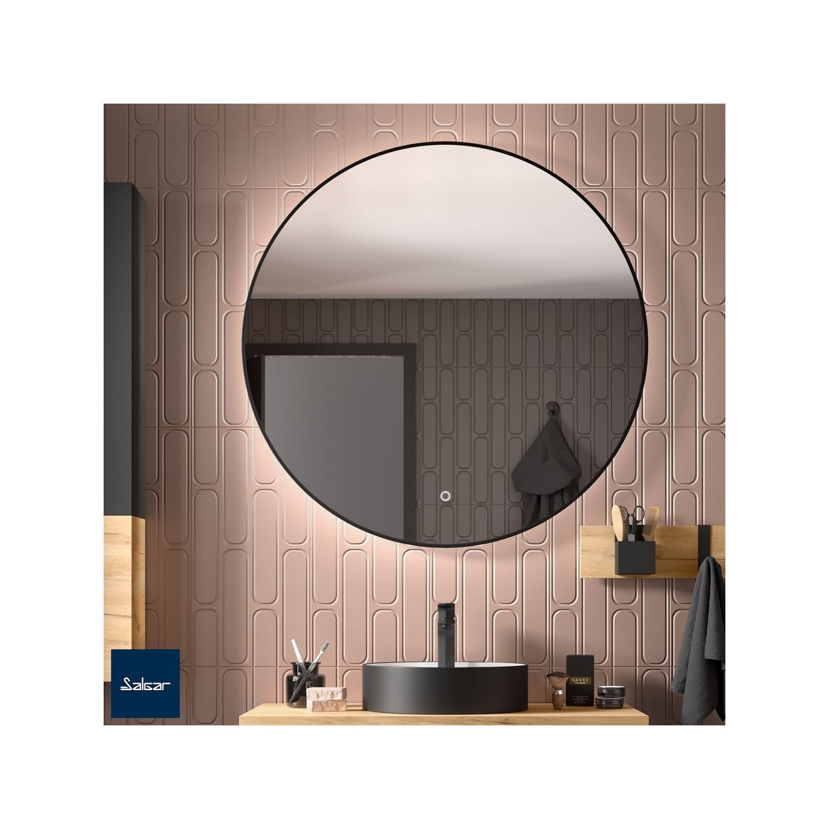 Miroir Globe 600 Circulaire Avec Éclairage Led Avec Capteur (11 W - 40000ºk.) Ip44 Noir Diam. 600 Mm - SALGAR 113743 