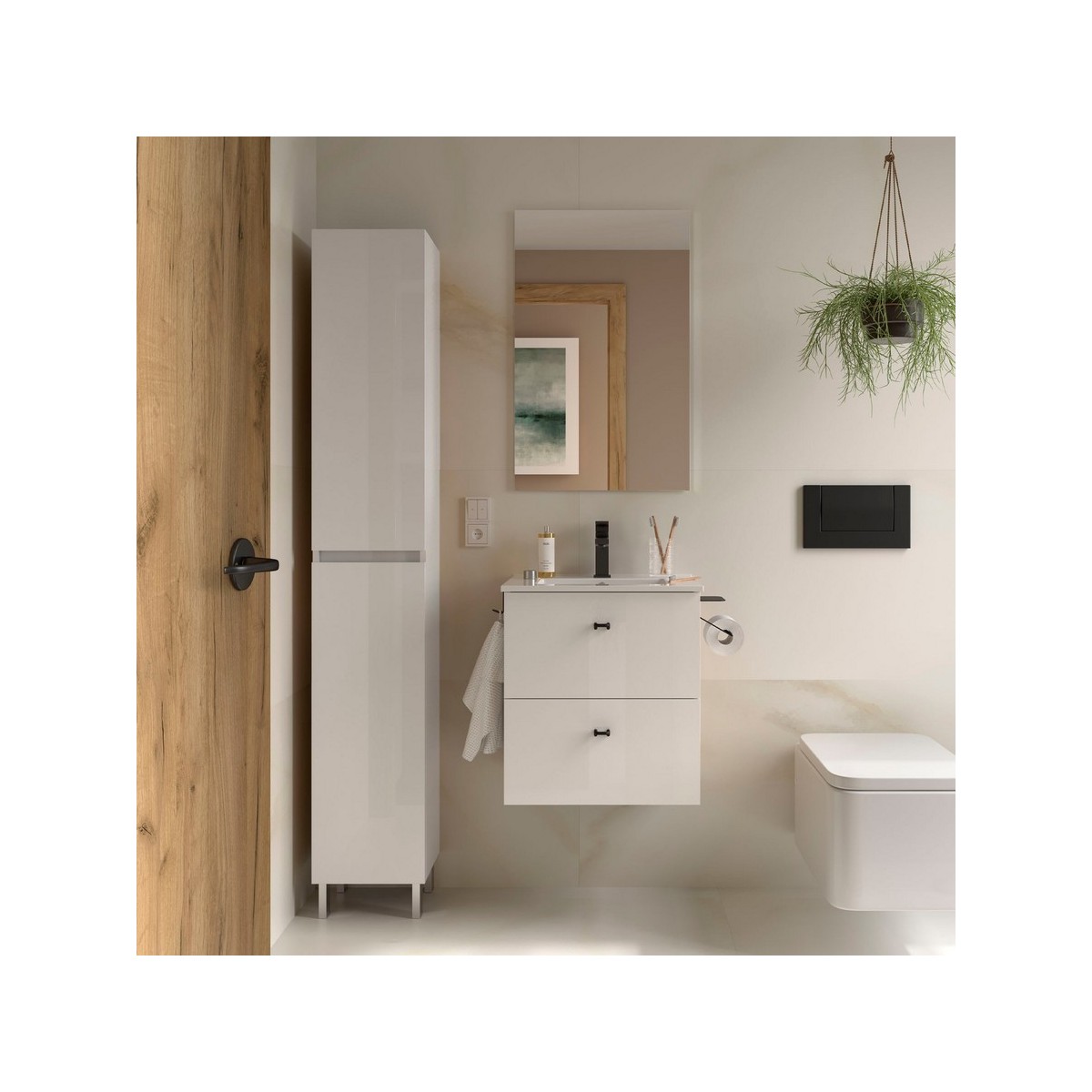 Ensemble Salle De Bains Inara 50 2 Tiroirs Blanc Brillant - SALGAR 113665 