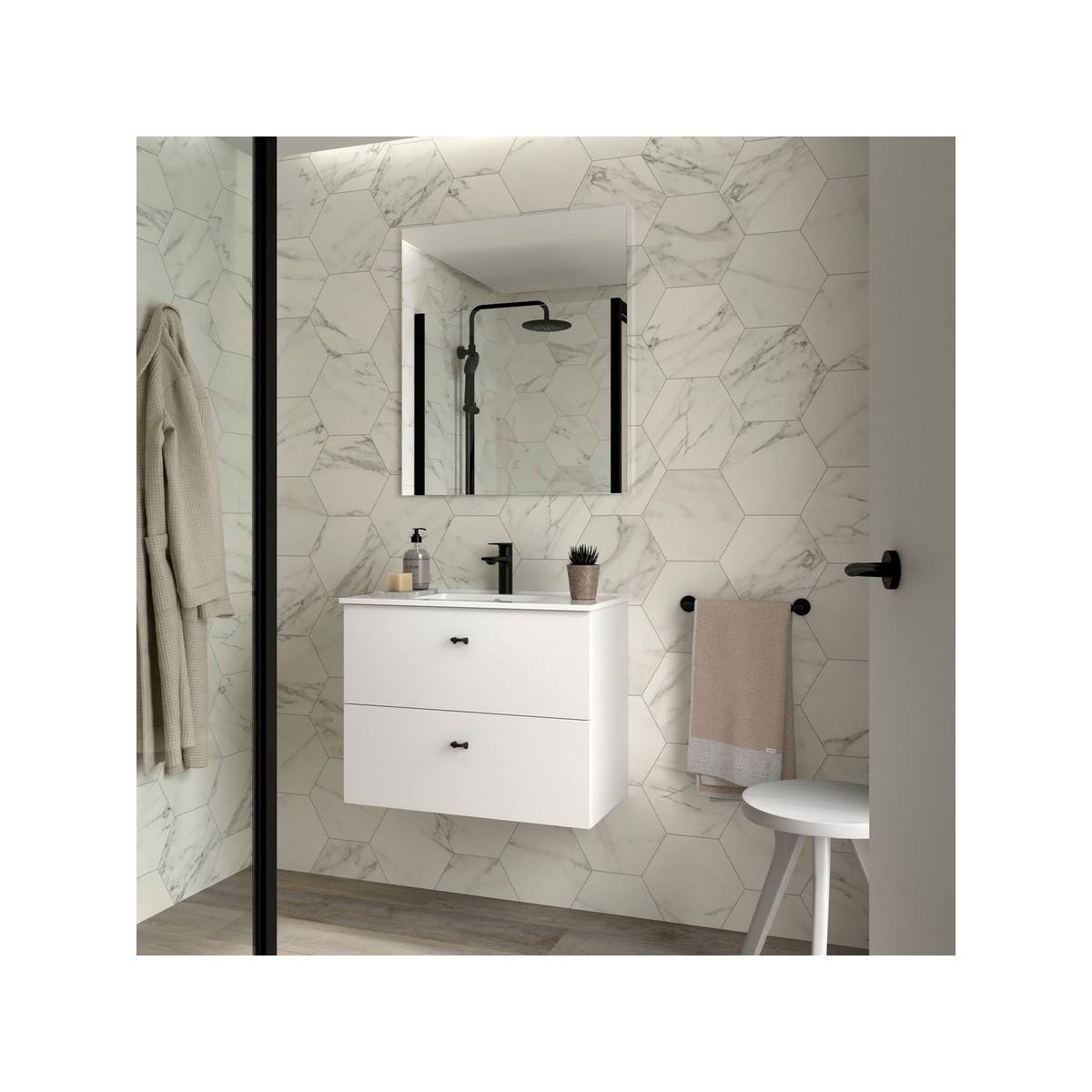 Ensemble Salle De Bains Inara 70 2 Tiroirs White Satin - SALGAR 113670 