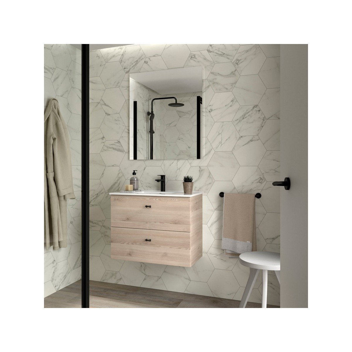 Ensemble Salle De Bains Inara 70 2 Tiroirs Chêne Naturel - SALGAR 113672 