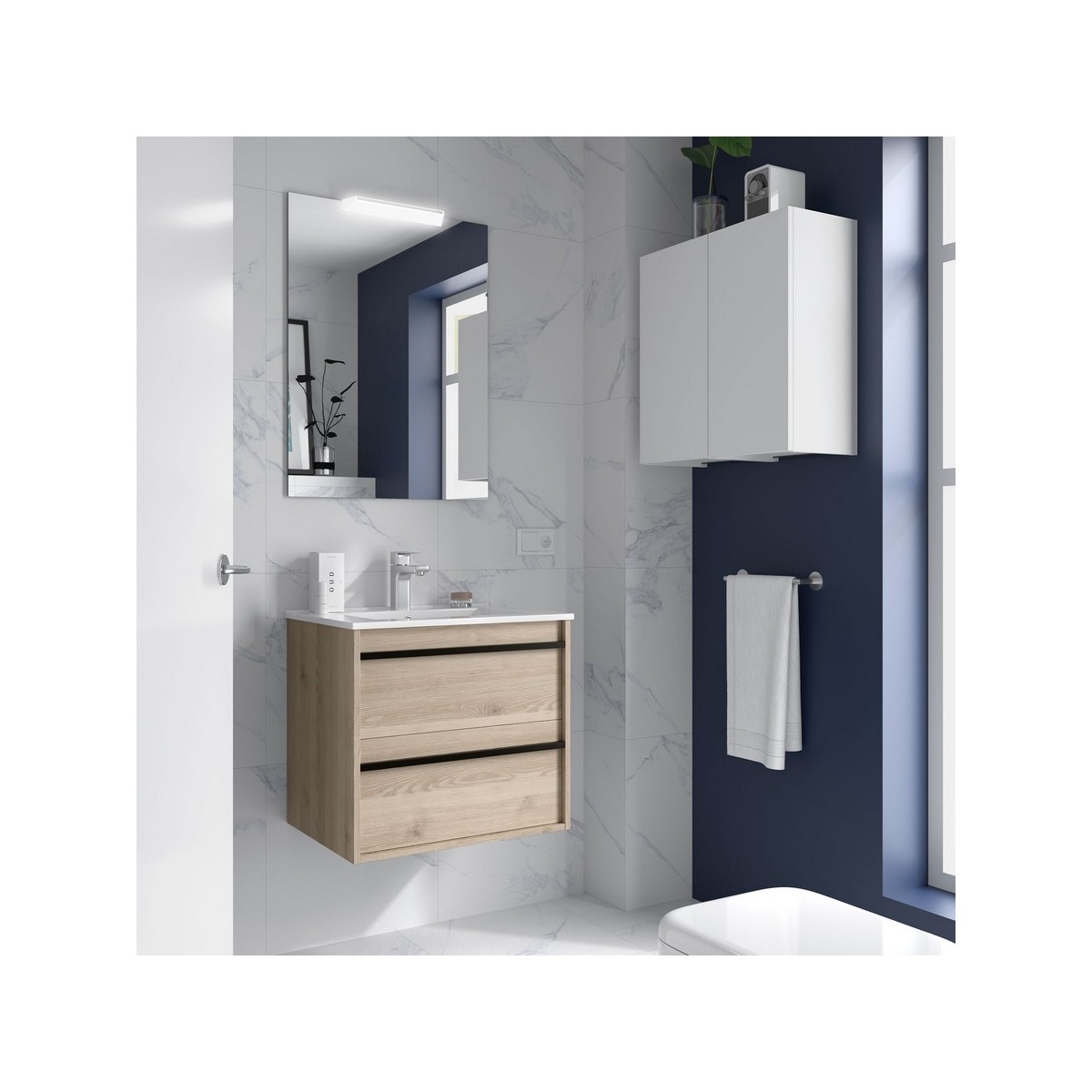 Ensemble meuble vasque salle de bain ATTILA 600 2 tiroirs Chêne Naturel P450 - SALGAR 104662 