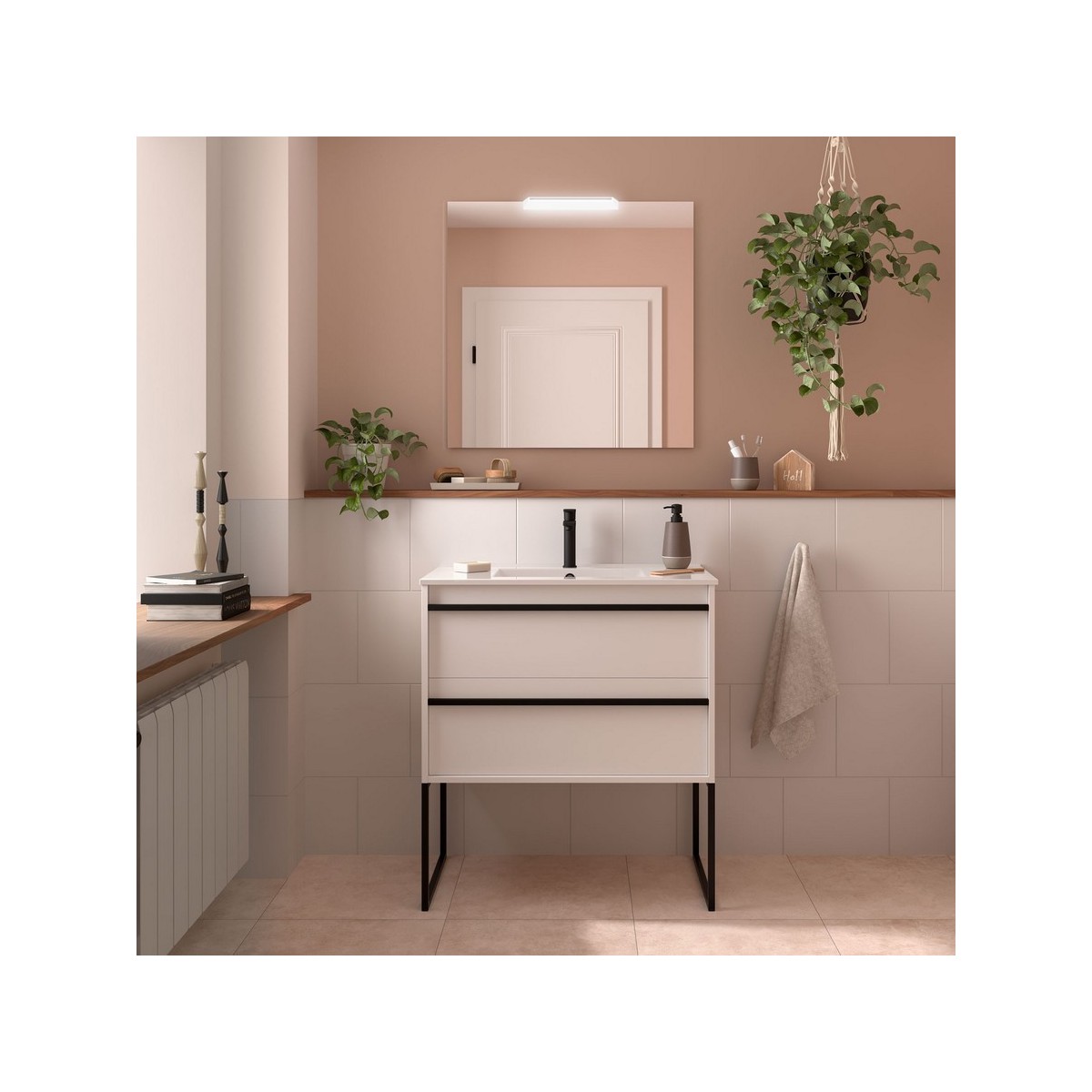 Ensemble meuble vasque salle de bain ATTILA 800 2 tiroirs Blanc satiné P450 - SALGAR 104715 