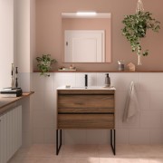 Ensemble meuble vasque salle de bain ATTILA 800 2 tiroirs Noyer Maya P450 - SALGAR 104722 