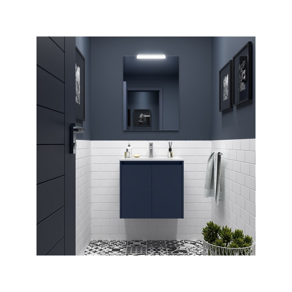 Ensemble meuble et vasque NOJA II 600 2 portes Blue satin P450 - SALGAR 105024 