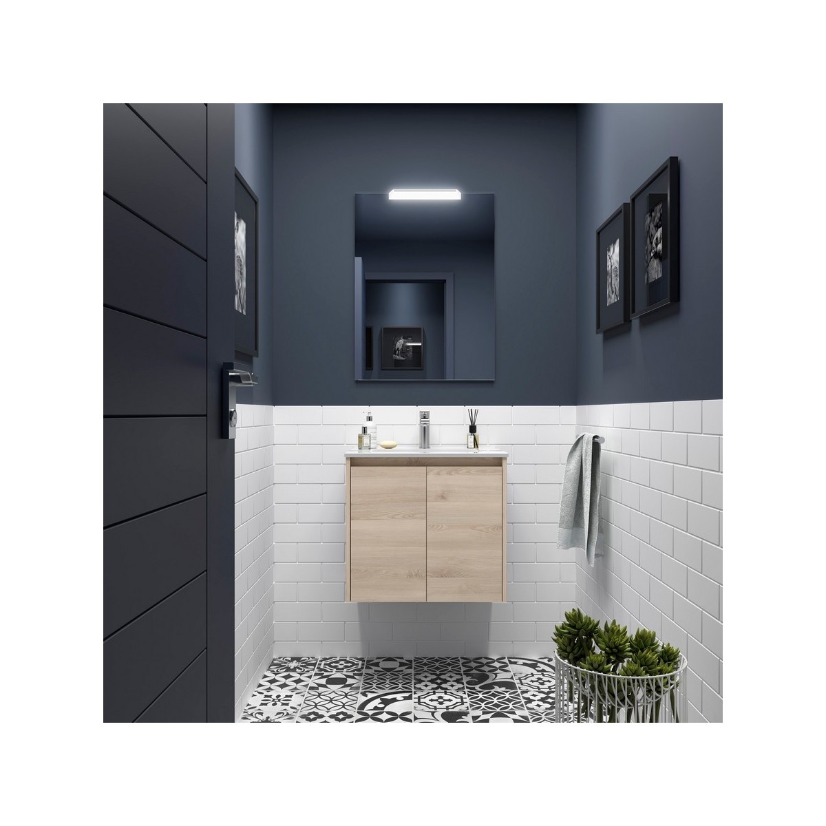 Ensemble meuble et vasque NOJA II 600 2 portes Chêne Naturel P450 - SALGAR 105027 