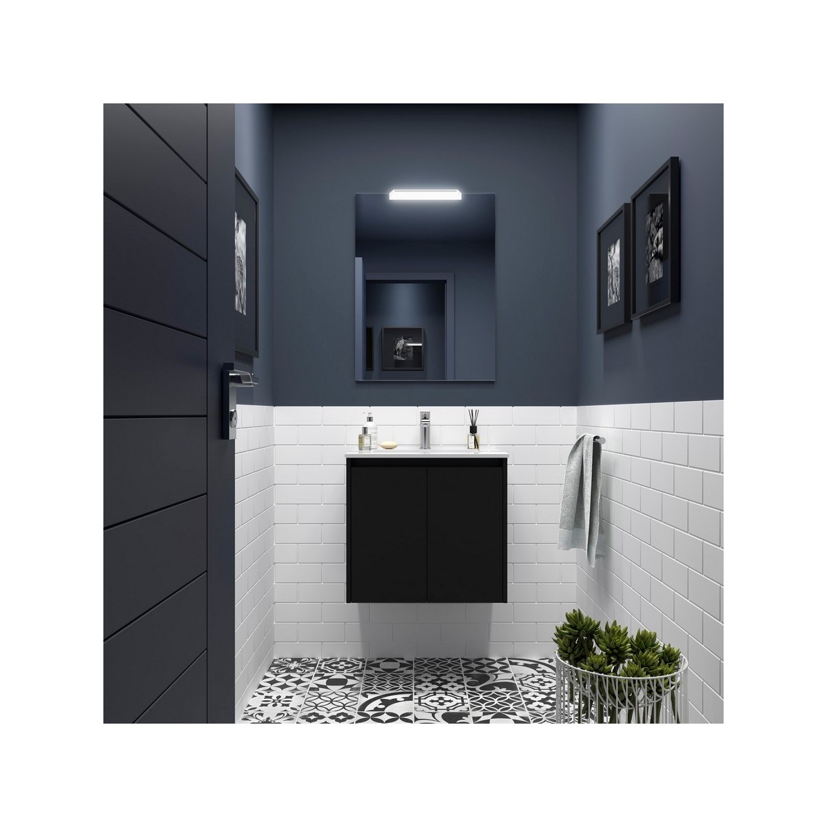 Ensemble meuble et vasque NOJA II 700 2 portes Black satin P450 - SALGAR 105032 