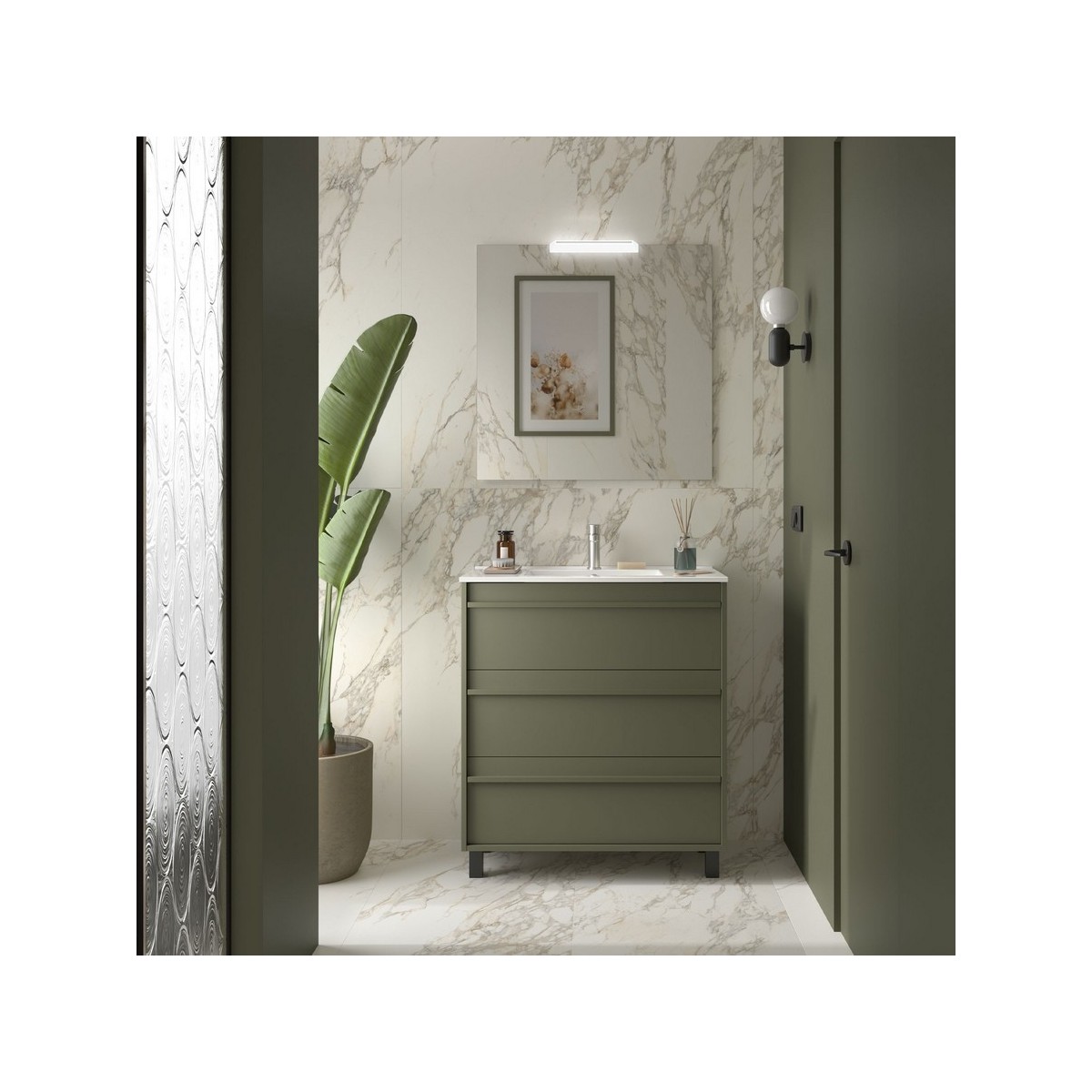 Ensemble meuble vasque salle de bain ATTILA 800 3 tiroirs Green satin P450 - SALGAR 105115 