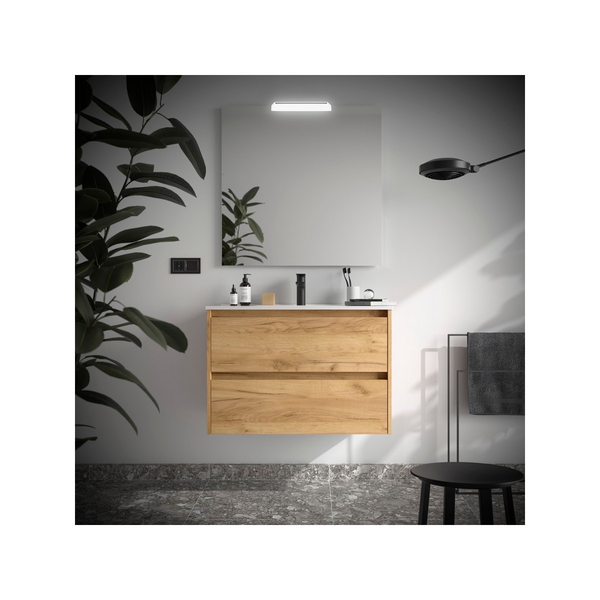 Ensemble meuble et vasque NOJA II 800 2 tiroirs Chêne Africain P450 - SALGAR 106077 