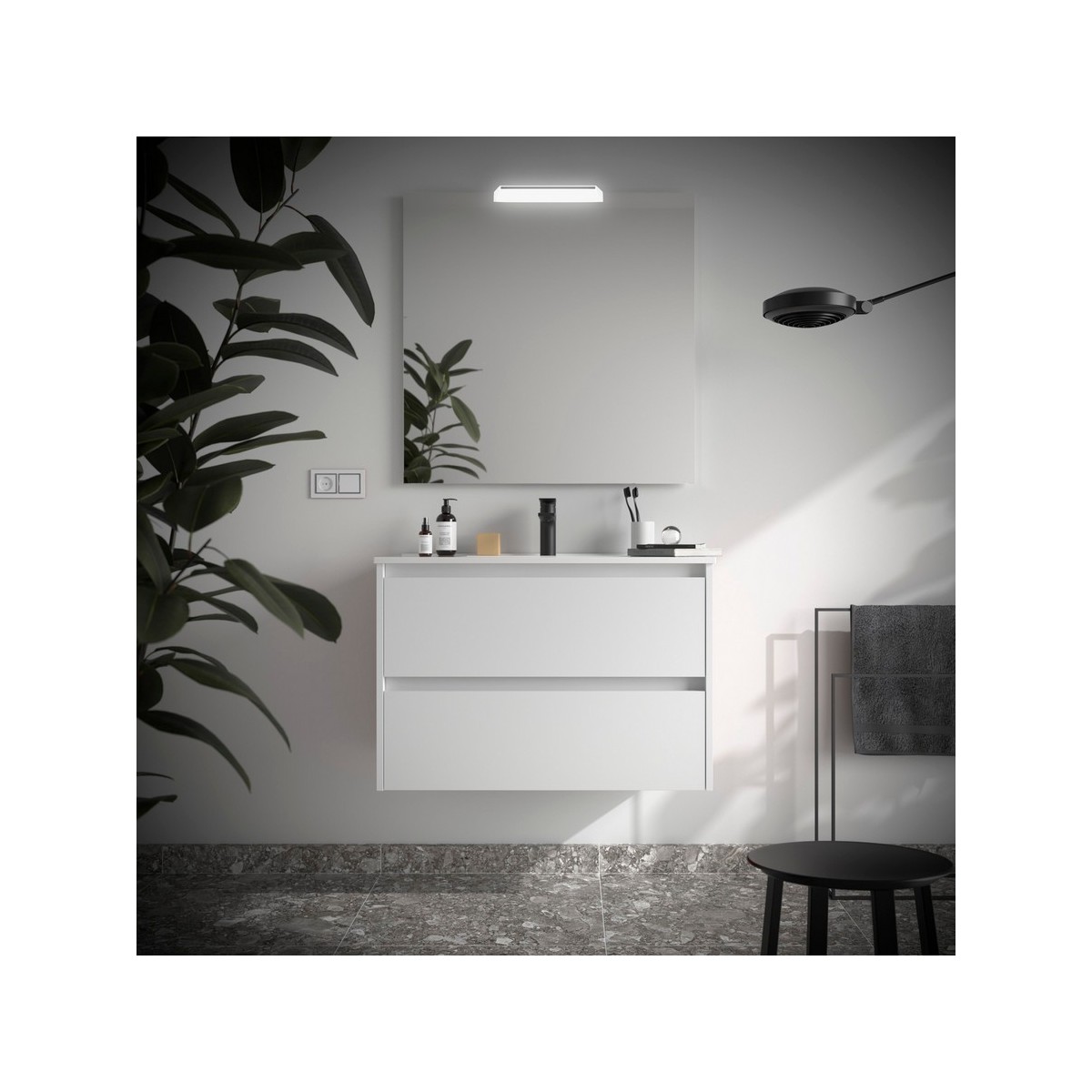 Ensemble meuble et vasque NOJA II 900 2 tiroirs Blanc satiné P450 - SALGAR 106080 