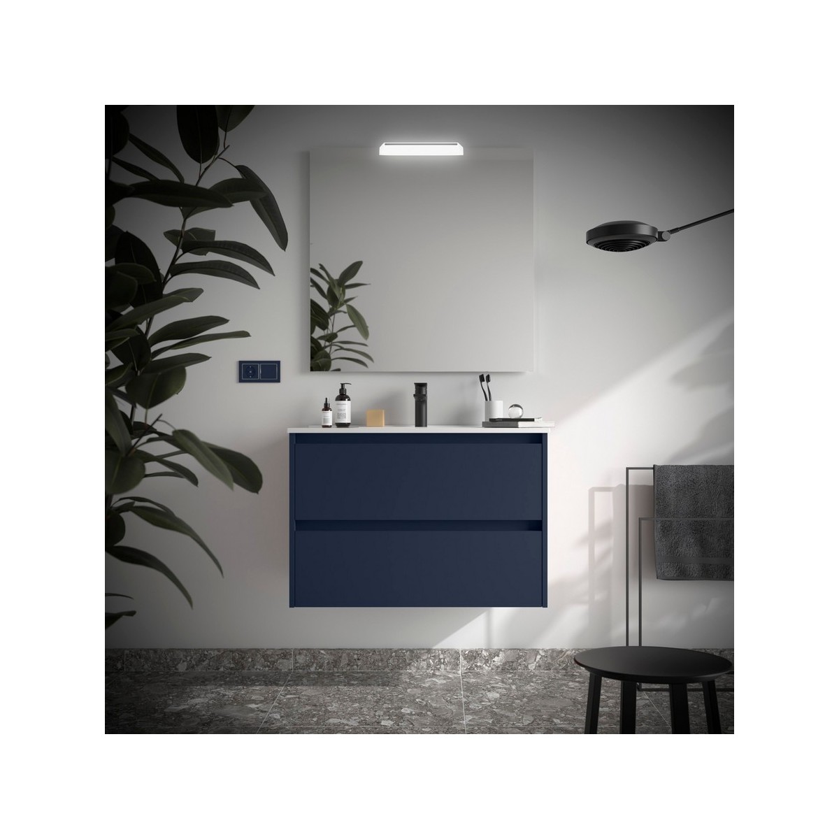 Ensemble meuble et vasque NOJA II 900 2 tiroirs Blue satin P450 - SALGAR 106082 