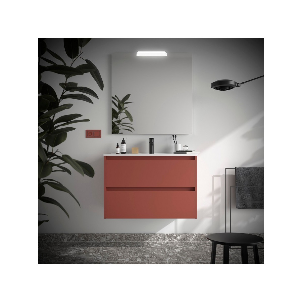 Ensemble meuble et vasque NOJA II 900 2 tiroirs Red satin P450 - SALGAR 106084 