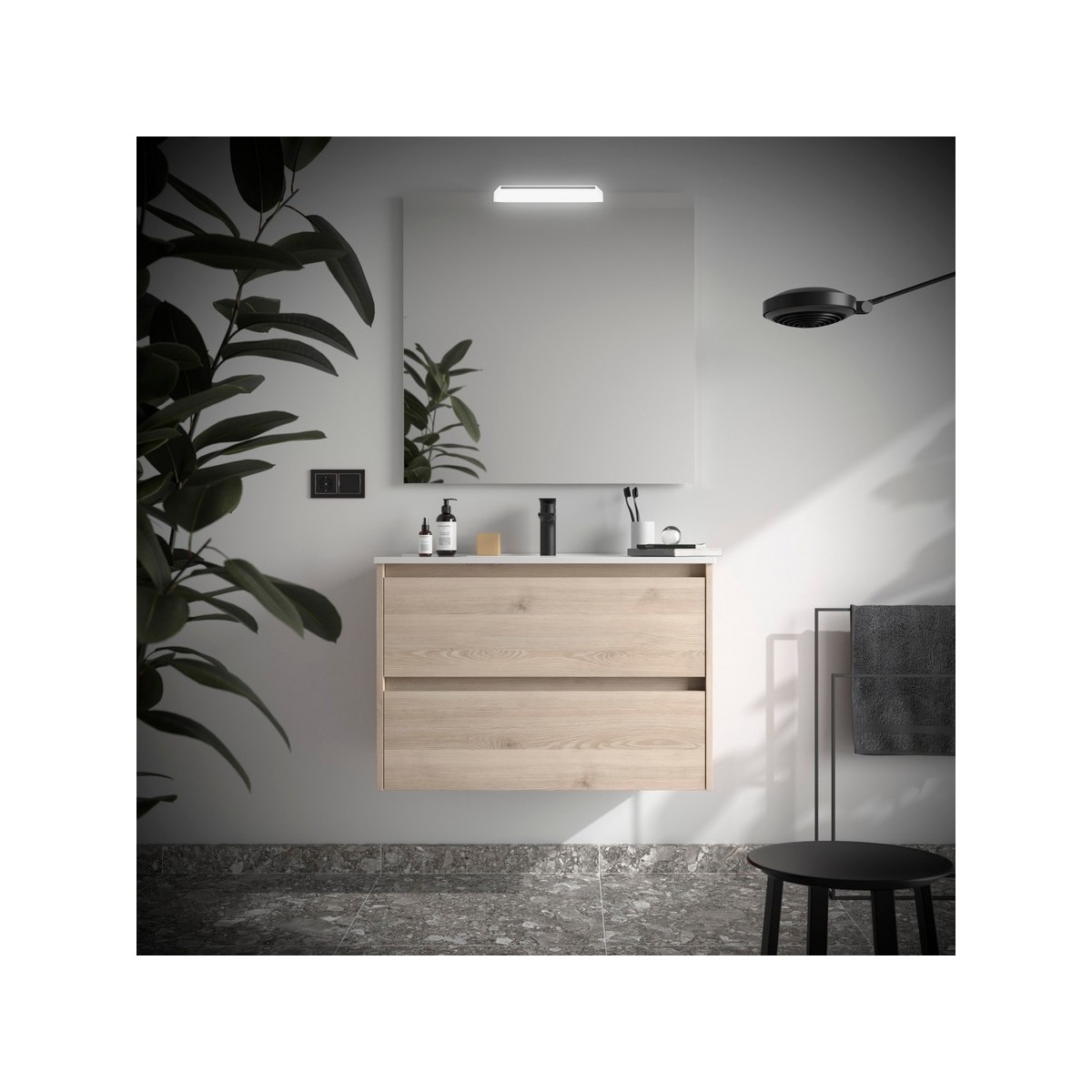 Ensemble meuble et vasque NOJA II 900 2 tiroirs Chêne Naturel P450 - SALGAR 106085 