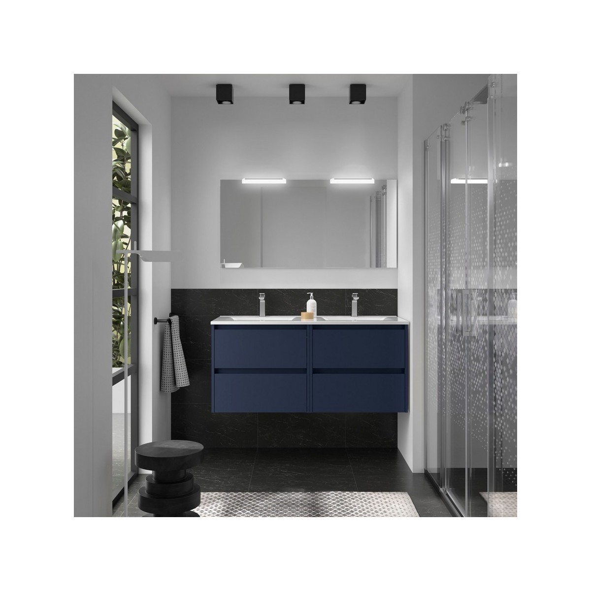 Ensemble meuble et vasque NOJA II 1200 4 tiroirs Blue satin P450 - SALGAR 106100 