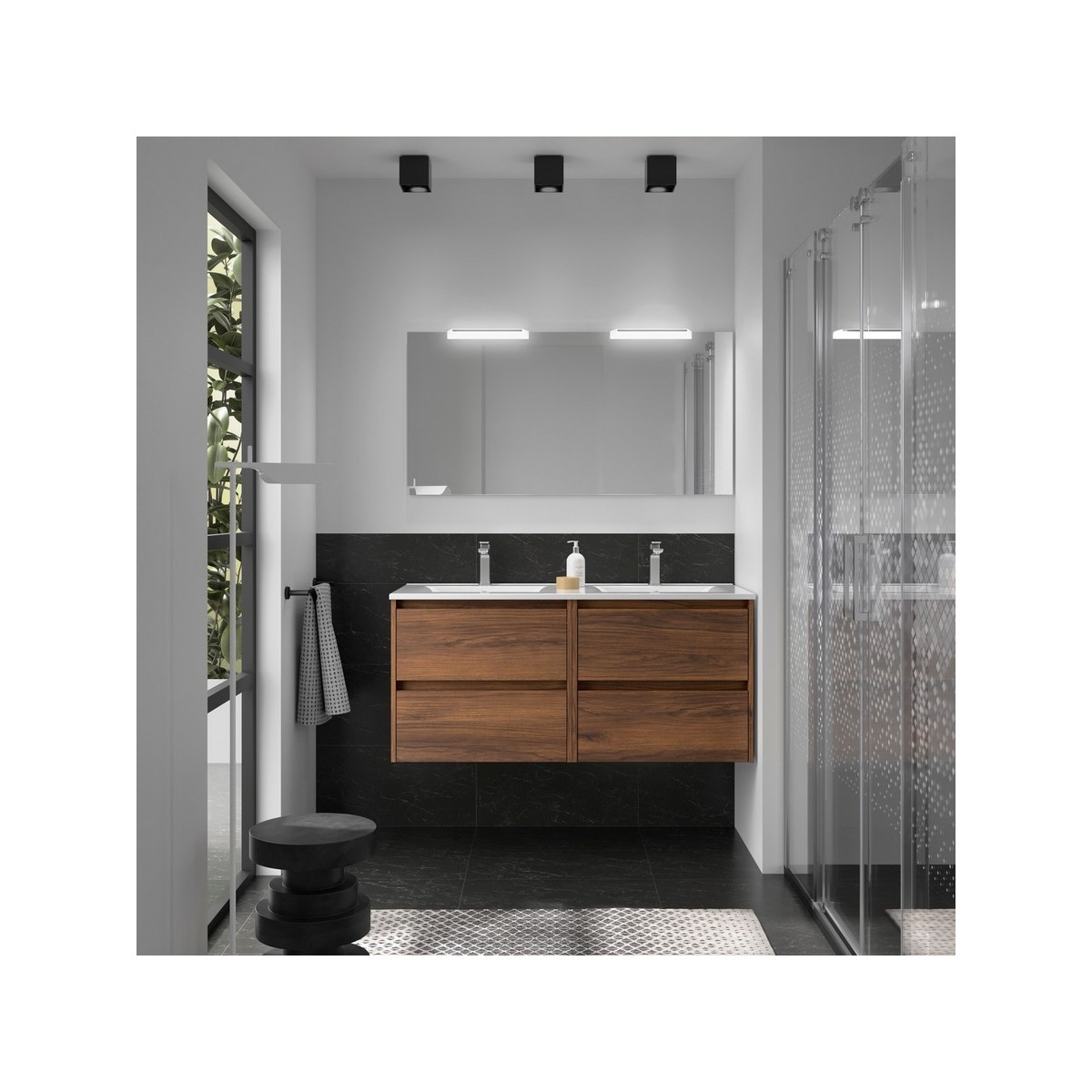 Ensemble meuble et vasque NOJA II 1200 4 tiroirs Noyer Maya P450 - SALGAR 106105 