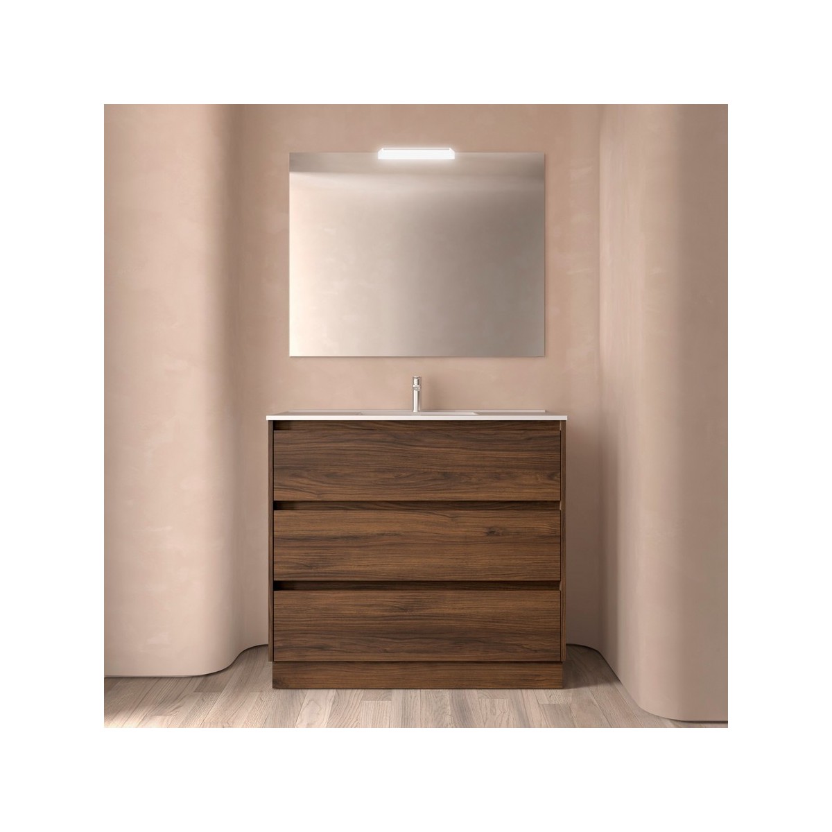 Ensemble meuble et vasque NOJA II 1000 3 tiroirs Noyer Maya P450 - SALGAR 106231 