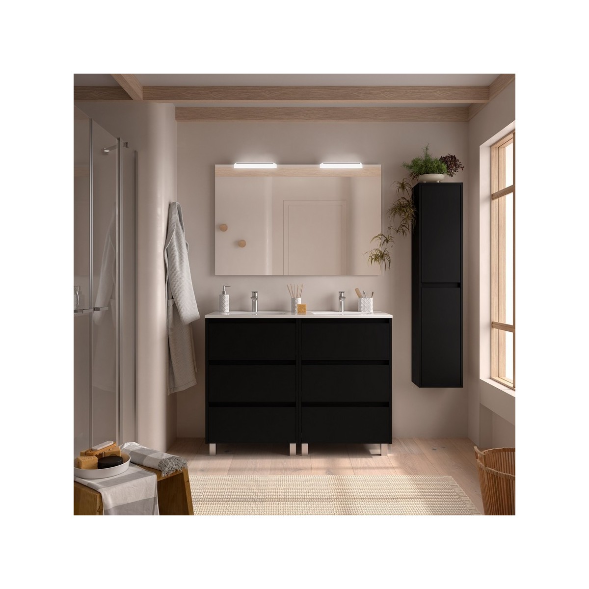 Ensemble meuble et vasque NOJA II 1200 6 tiroirs Black satin P450 - SALGAR 106234 