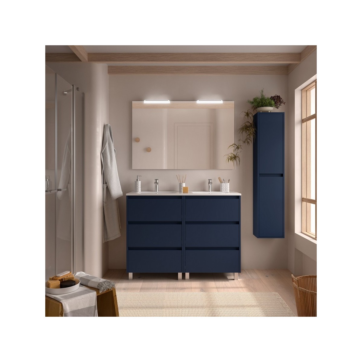 Ensemble meuble et vasque NOJA II 1200 6 tiroirs Blue satin P450 - SALGAR 106235 