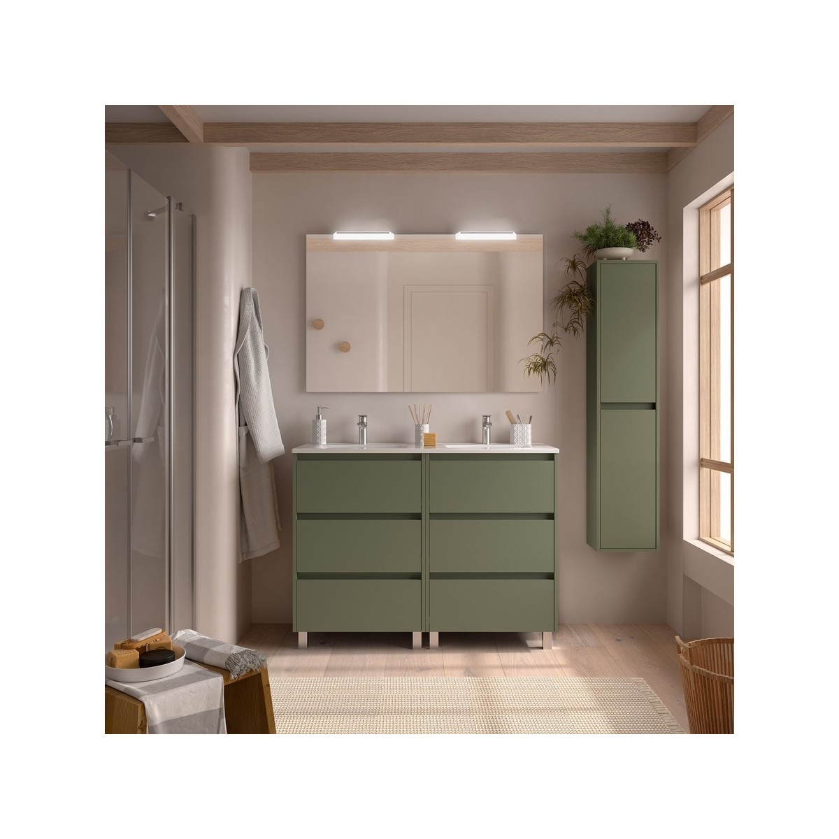 Ensemble meuble et vasque NOJA II 1200 6 tiroirs Green satin P450 - SALGAR 106236 