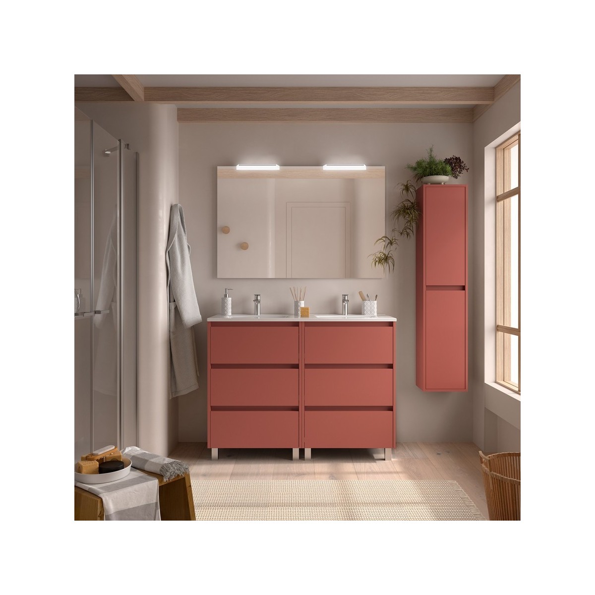 Ensemble meuble et vasque NOJA II 1200 6 tiroirs Red satin P450 - SALGAR 106237 