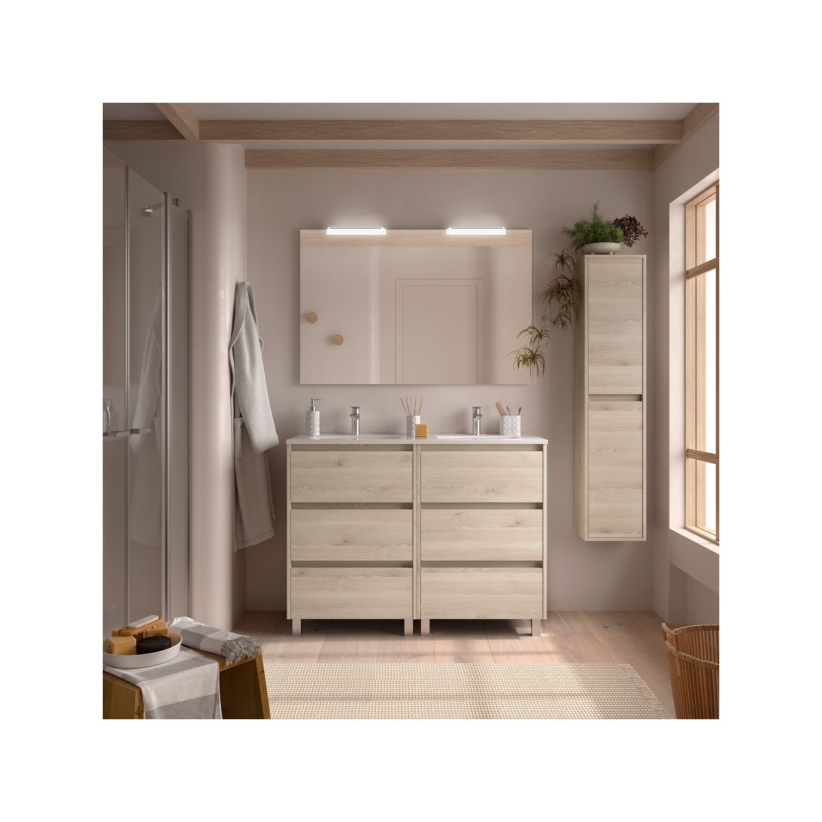 Ensemble meuble et vasque NOJA II 1200 6 tiroirs Chêne Naturel P450 - SALGAR 106238 